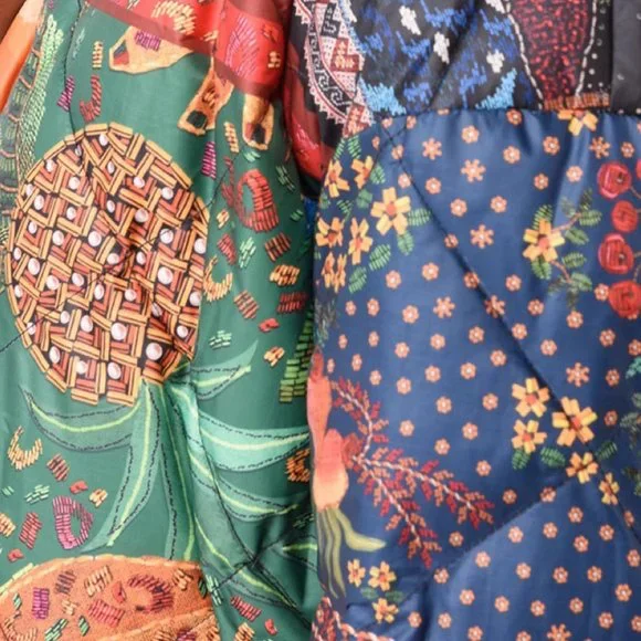 FARM Rio Mixed Scarves Reversible Puffer Jacket Patchwork Dopamine - Picture 11 of 14